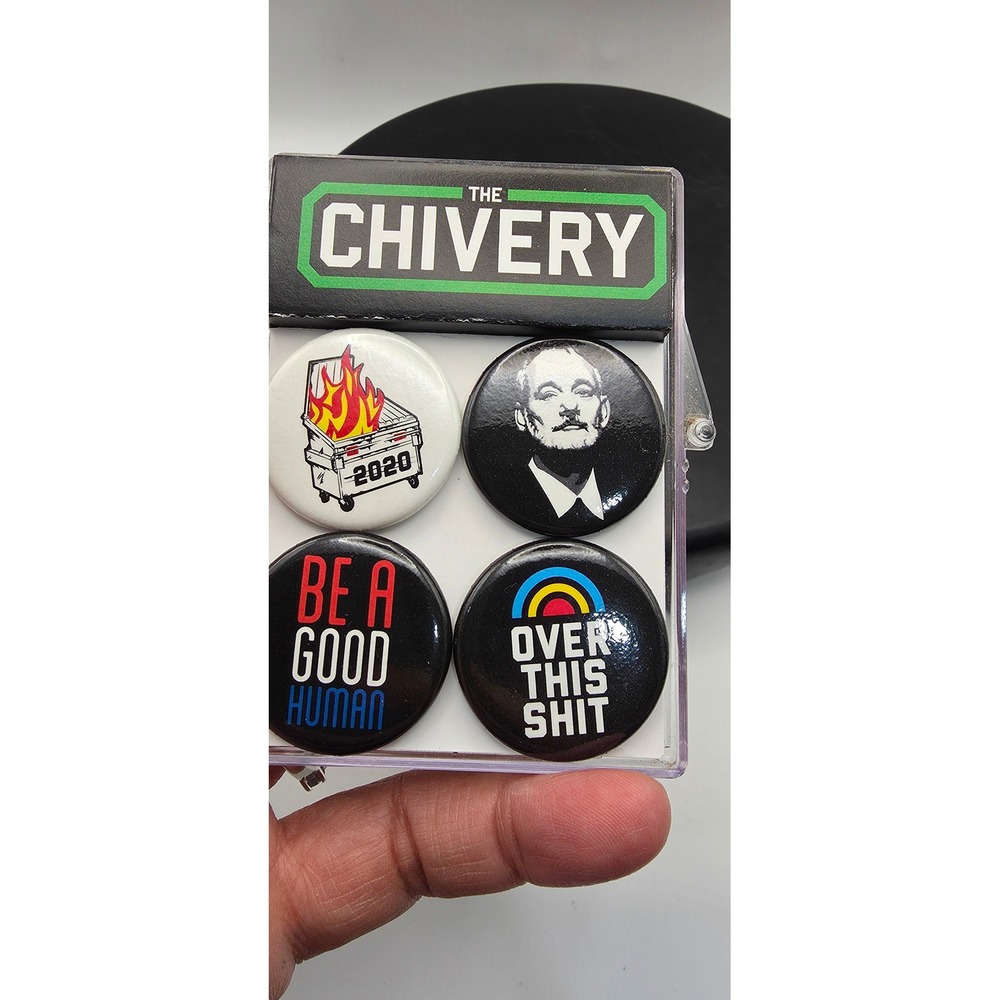 The Chivery Pin Button Set Bill Murray 2020 Dumpster Fire Keep Calm 4 Pack - Picture 4 of 4